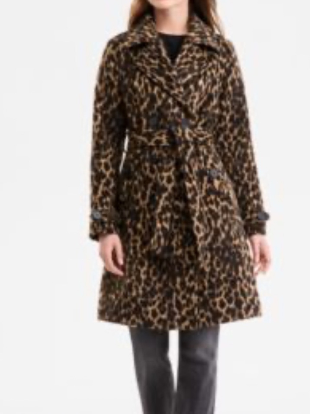 Steve Madden Leopard Print Belted Women's Coat Brown Animal Print L  Long Double